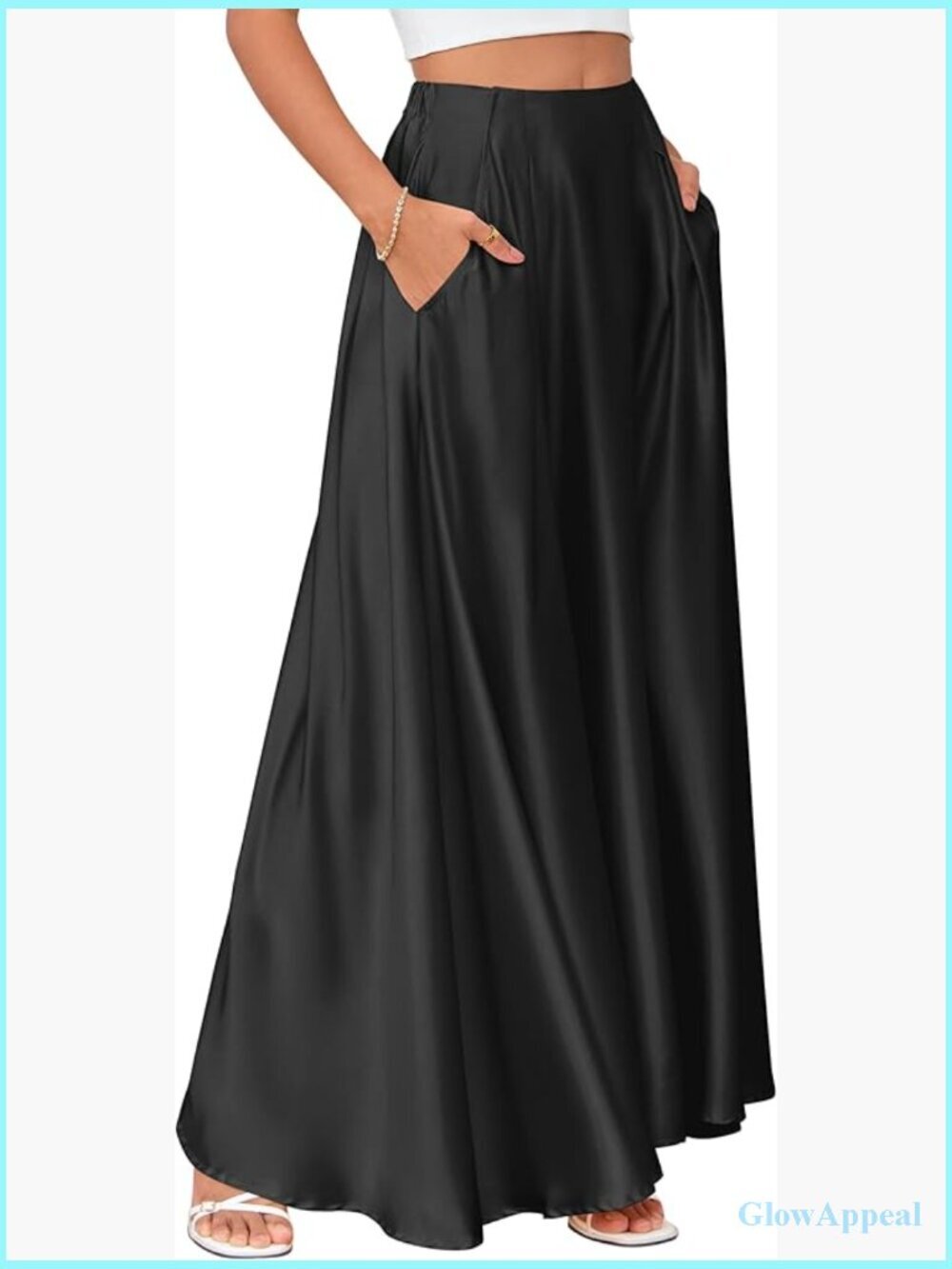 Satin Maxi Skirt High Waisted A-Line Flowy Long Office Party
